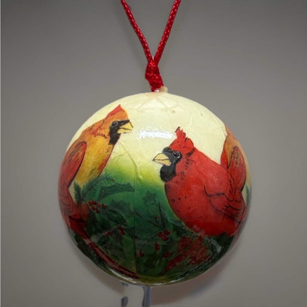 Christmas Ornament Vintage Cardinal Bird with Red Rope